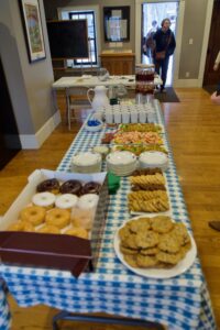A table laden with food at the Bentonsport Stone House.