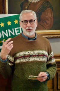 Tom O'Donnell speaks at the Bentonsport Stone House.