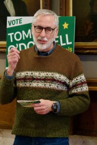 Tom O'Donnell speaks at the Bentonsport Stone House.